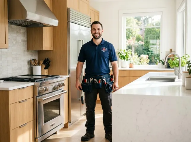 Appliance Repair Hero technician in a Big Bend, WI kitchen after an appliance repair